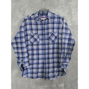 American Edition Plaid Flannel Shirt Blue White Long Sleeve Button Up LT